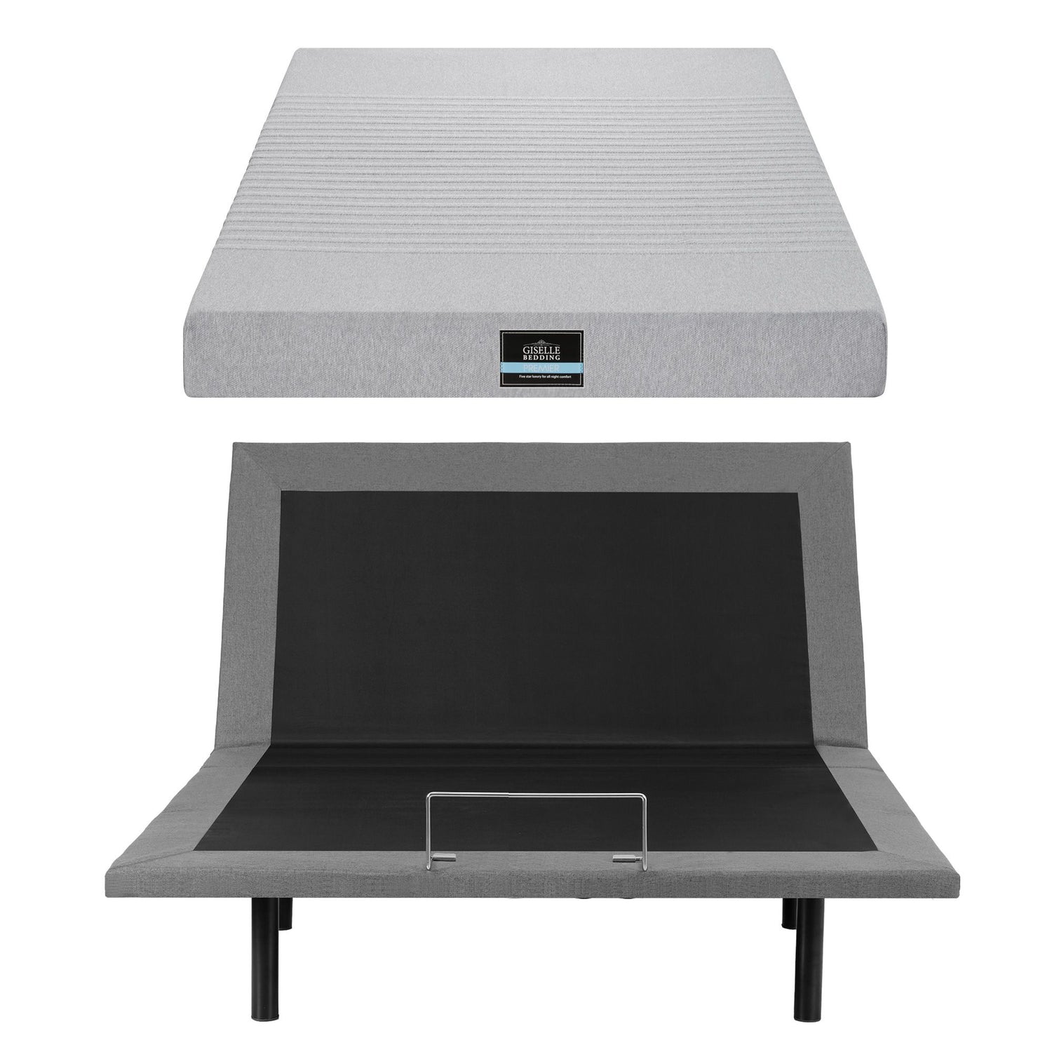 Artiss Double Bed Frame and Giselle Bedding Double Memory Foam Mattress Set, Electric Bed Base with Zero Gravity &amp; 7 Zone Cooling Comfort for Back Pain Relief, Black &amp; Grey,15cm Thickness