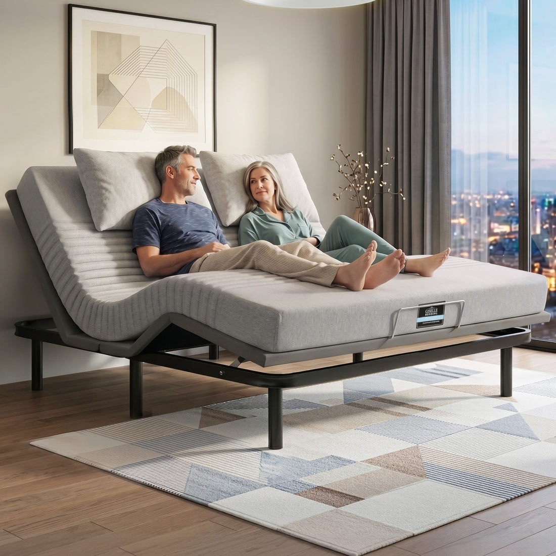 Artiss King Bed Frame and Giselle Bedding King Memory Foam Mattress Set, Electric Bed Base with Zero Gravity &amp; 7 Zone Cooling Comfort for Back Pain Relief, Black &amp; Grey, 15cm Thickness