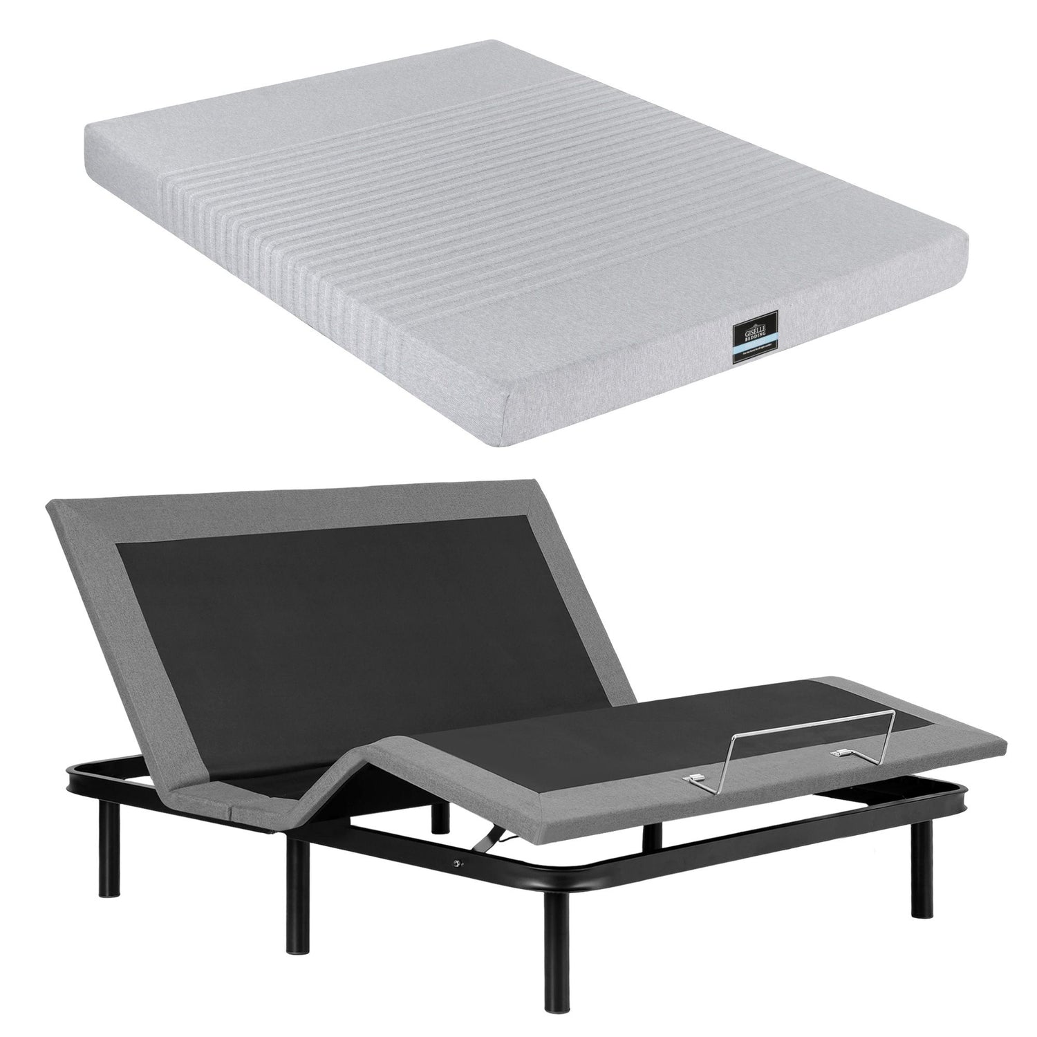 Artiss King Bed Frame and Giselle Bedding King Memory Foam Mattress Set, Electric Bed Base with Zero Gravity &amp; 7 Zone Cooling Comfort for Back Pain Relief, Black &amp; Grey, 15cm Thickness