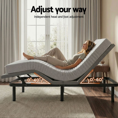 Artiss King Bed Frame and Giselle Bedding King Memory Foam Mattress Set, Electric Bed Base with Zero Gravity &amp; 7 Zone Cooling Comfort for Back Pain Relief, Black &amp; Grey, 15cm Thickness