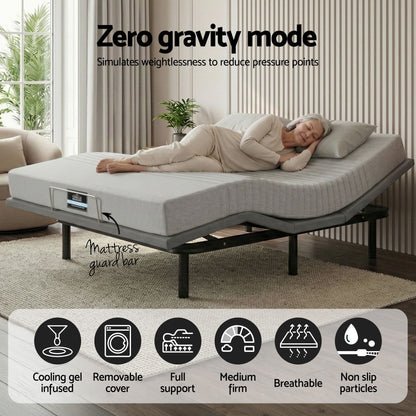 Artiss King Bed Frame and Giselle Bedding King Memory Foam Mattress Set, Electric Bed Base with Zero Gravity &amp; 7 Zone Cooling Comfort for Back Pain Relief, Black &amp; Grey, 15cm Thickness