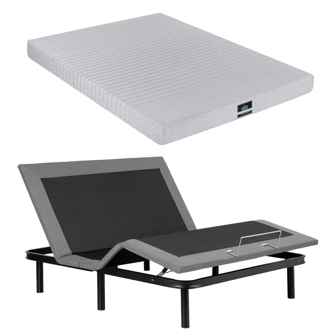 Artiss Queen Bed Frame and Giselle Bedding Queen Memory Foam Mattress Set, Electric Bed Base with Zero Gravity &amp; 7 Zone Cooling Comfort for Back Pain Relief, Black &amp; Grey, 15cm Thickness