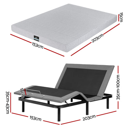 Artiss Queen Bed Frame and Giselle Bedding Queen Memory Foam Mattress Set, Electric Bed Base with Zero Gravity &amp; 7 Zone Cooling Comfort for Back Pain Relief, Black &amp; Grey, 15cm Thickness