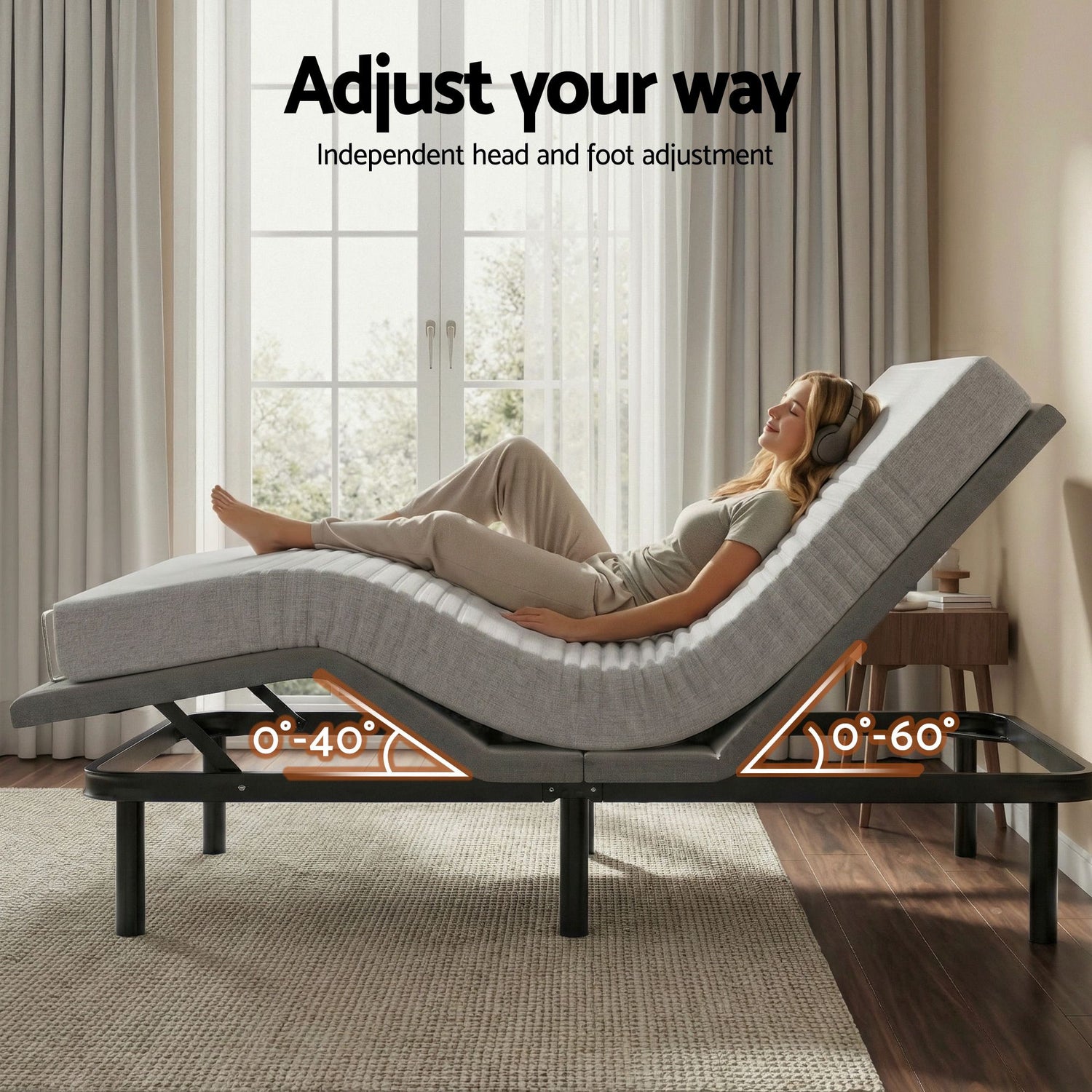 Artiss Queen Bed Frame and Giselle Bedding Queen Memory Foam Mattress Set, Electric Bed Base with Zero Gravity &amp; 7 Zone Cooling Comfort for Back Pain Relief, Black &amp; Grey, 15cm Thickness