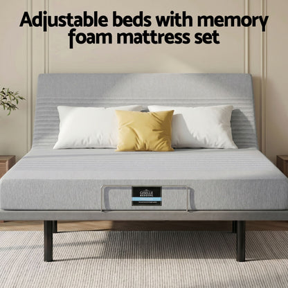 Artiss Queen Bed Frame and Giselle Bedding Queen Memory Foam Mattress Set, Electric Bed Base with Zero Gravity &amp; 7 Zone Cooling Comfort for Back Pain Relief, Black &amp; Grey, 15cm Thickness