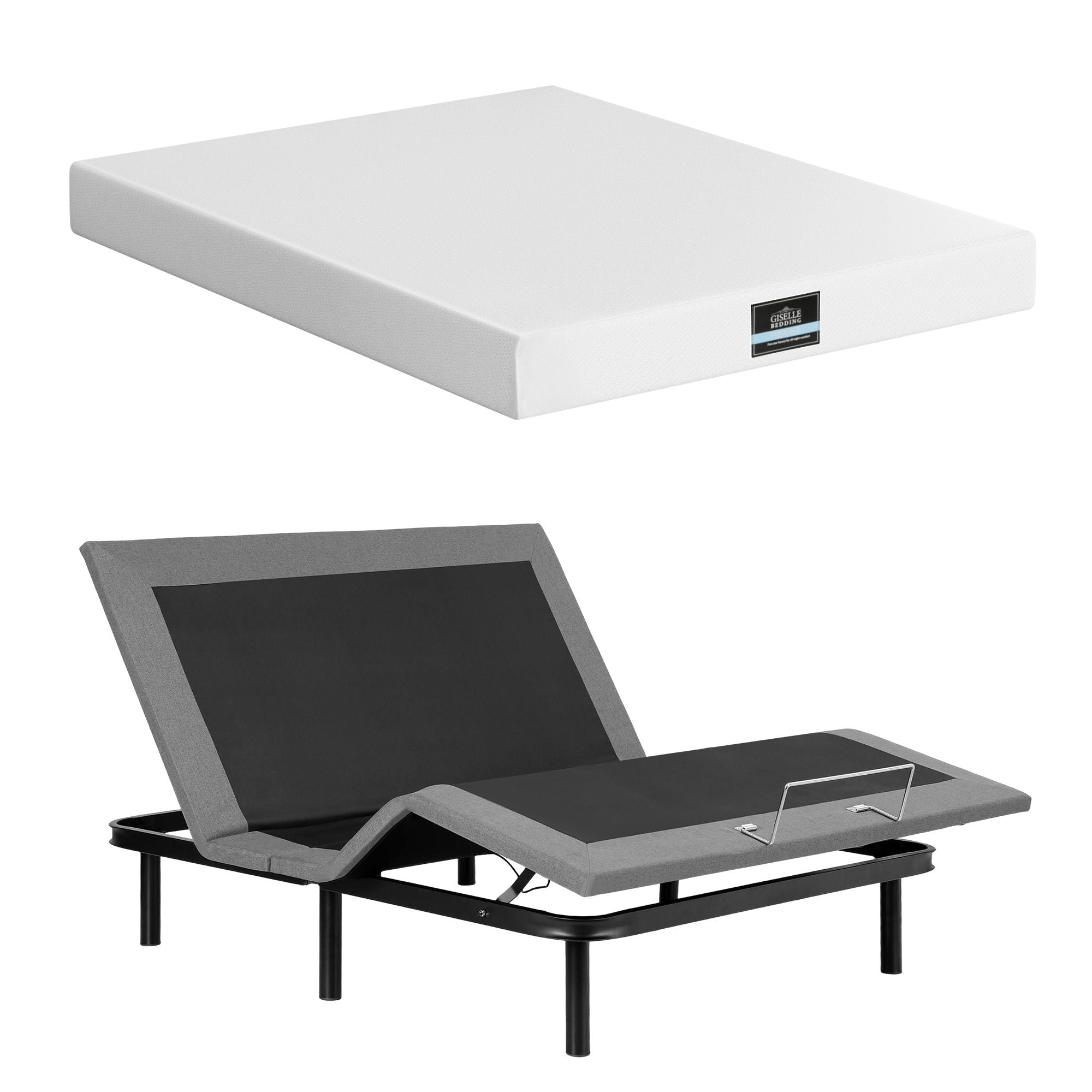 Artiss Double size bed frame &amp; Giselle Bedding Double Mattress Combo, adjustable bed Base for Snoring Relief, Independent Head Foot Incline, Wireless Remote, Black,20cm Thickness