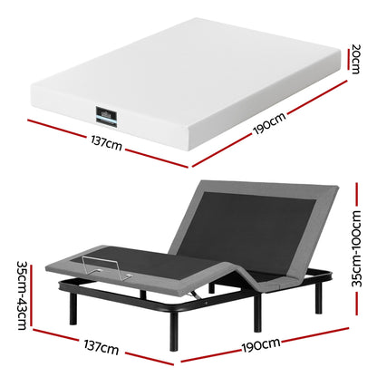 Artiss Double size bed frame &amp; Giselle Bedding Double Mattress Combo, adjustable bed Base for Snoring Relief, Independent Head Foot Incline, Wireless Remote, Black,20cm Thickness