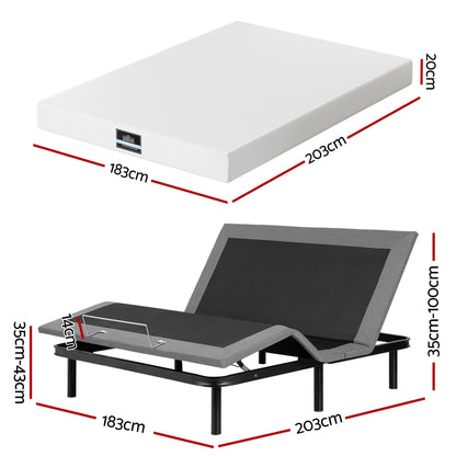 Artiss King size bed frame &amp; Giselle Bedding King Mattress Combo, adjustable bed Base for Snoring Relief, Independent Head Foot Incline, Wireless Remote, Black,20cm Thickness