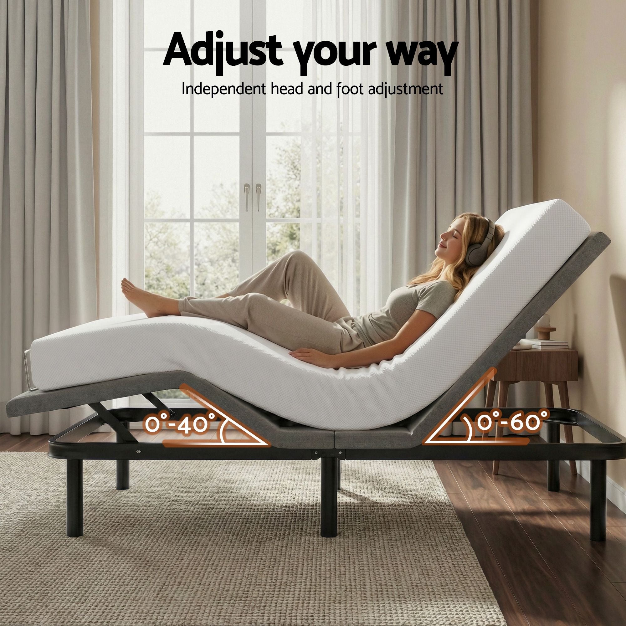 Artiss King size bed frame &amp; Giselle Bedding King Mattress Combo, adjustable bed Base for Snoring Relief, Independent Head Foot Incline, Wireless Remote, Black,20cm Thickness