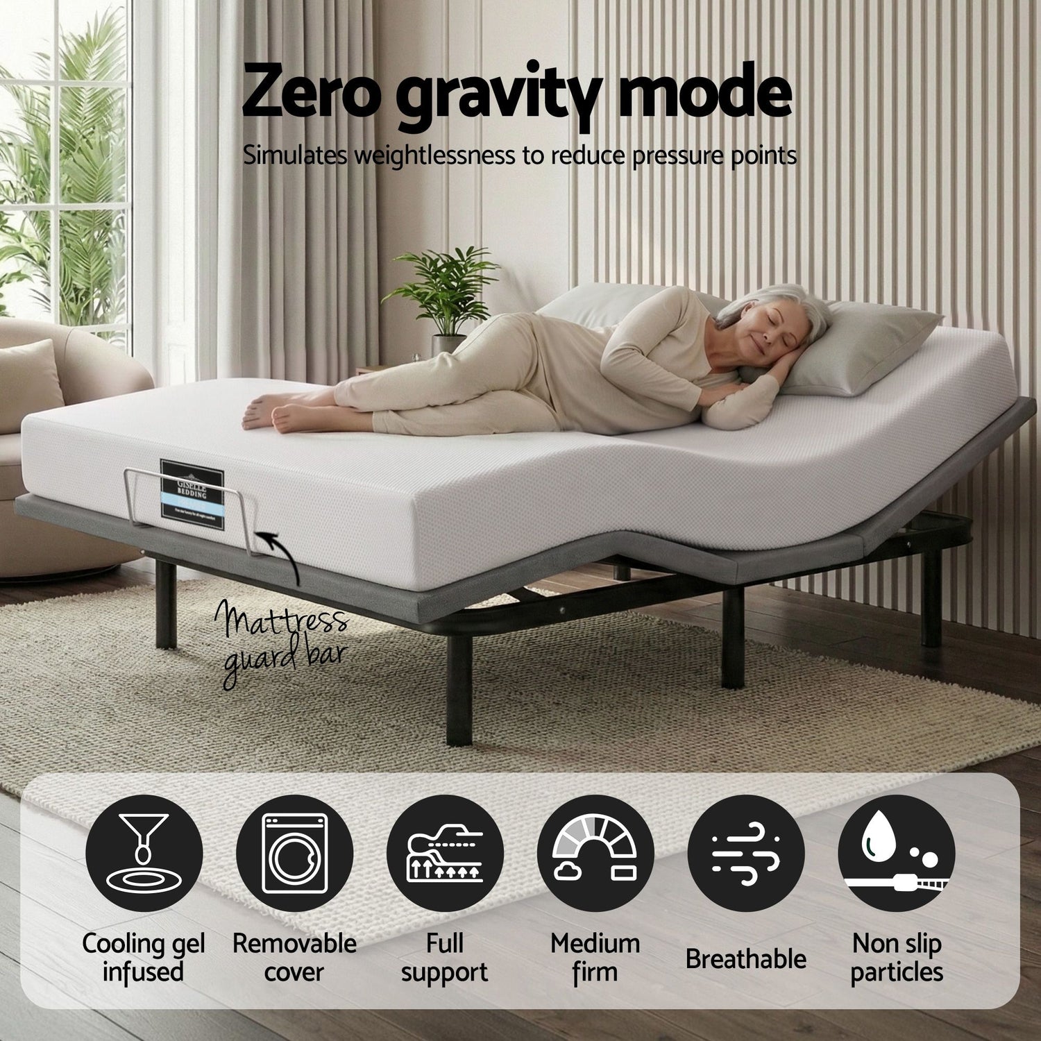 Artiss King size bed frame &amp; Giselle Bedding King Mattress Combo, adjustable bed Base for Snoring Relief, Independent Head Foot Incline, Wireless Remote, Black,20cm Thickness