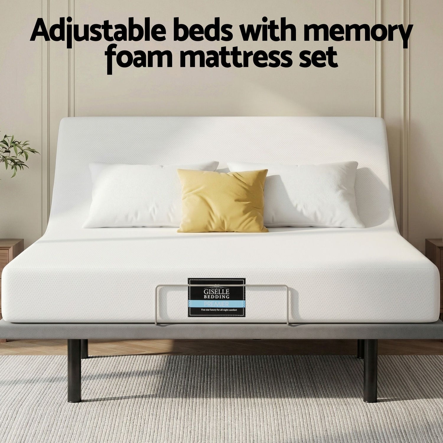 Artiss King size bed frame &amp; Giselle Bedding King Mattress Combo, adjustable bed Base for Snoring Relief, Independent Head Foot Incline, Wireless Remote, Black,20cm Thickness