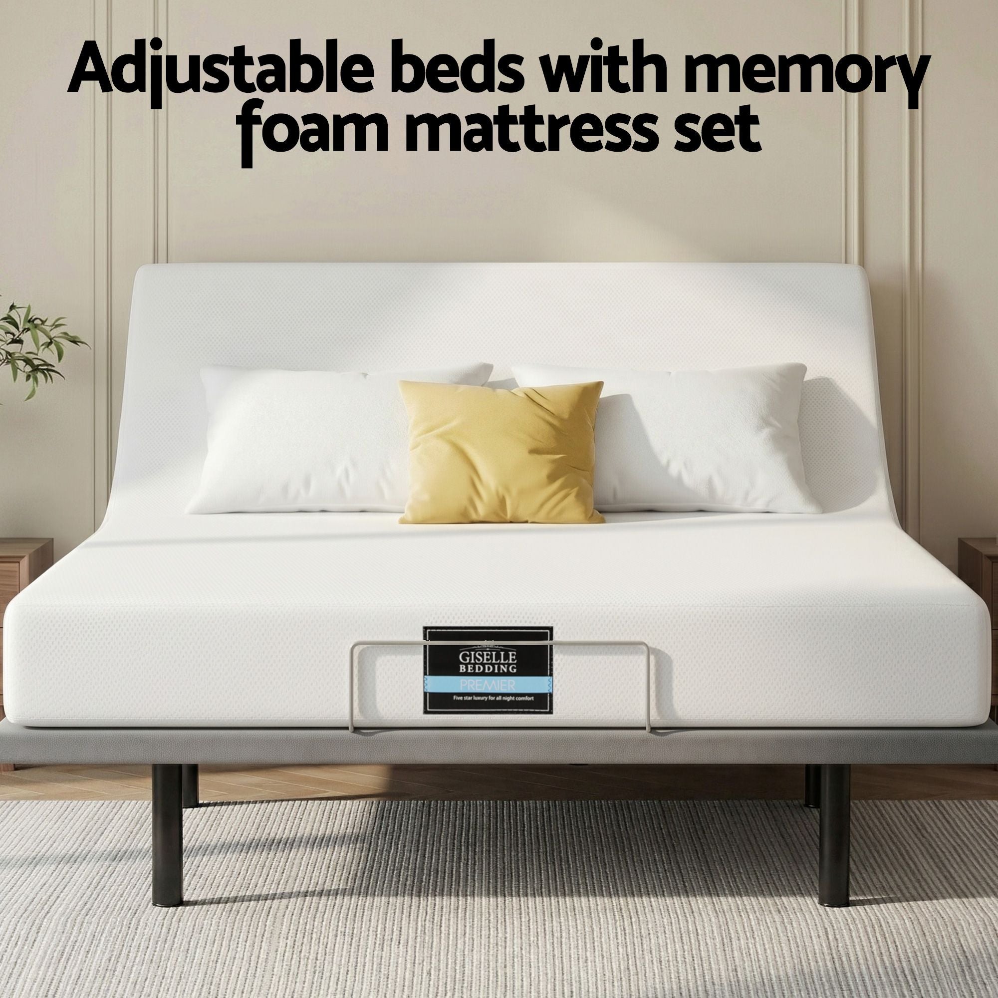 Artiss Queen size bed frame &amp; Giselle Bedding Mattress Queen Combo, adjustable bed Base for Snoring Relief, Independent Head Foot Incline, Wireless Remote, Black,20cm Thickness
