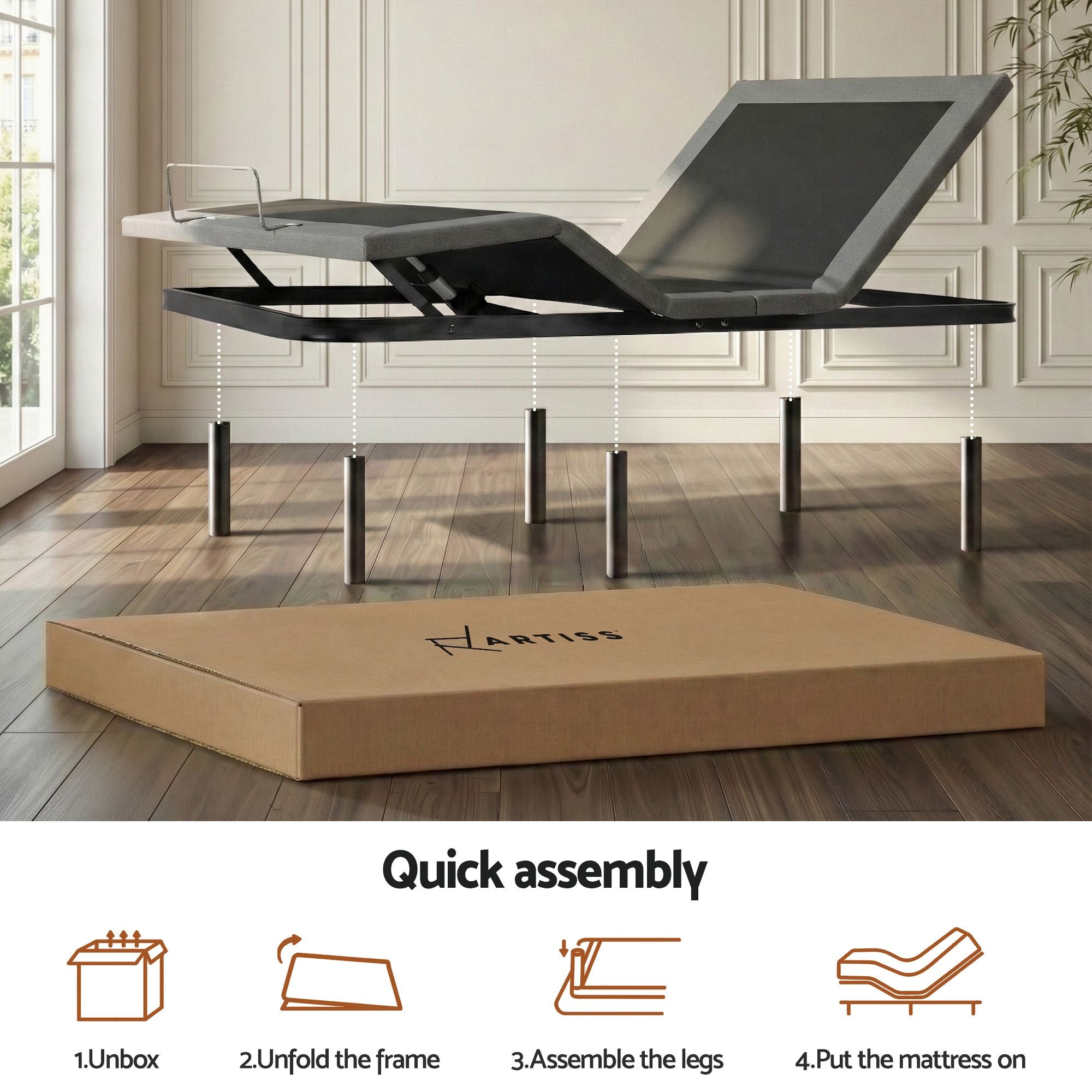 Artiss Double size bed frame with Giselle Bedding Double Mattress, adjustable bed Base Combo for Snoring Relief, Independent Head Foot Incline, Wireless Remote, Black,18cm Thickness