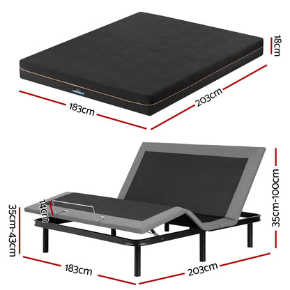 Artiss King size bed frame with Giselle Bedding King Mattress, adjustable bed Base Combo for Snoring Relief, Independent Head Foot Incline, Wireless Remote, Black,18cm Thickness