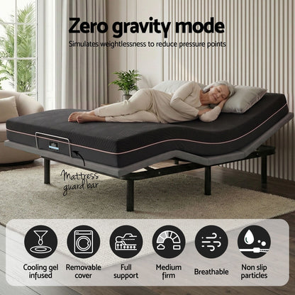 Artiss King size bed frame with Giselle Bedding King Mattress, adjustable bed Base Combo for Snoring Relief, Independent Head Foot Incline, Wireless Remote, Black,18cm Thickness