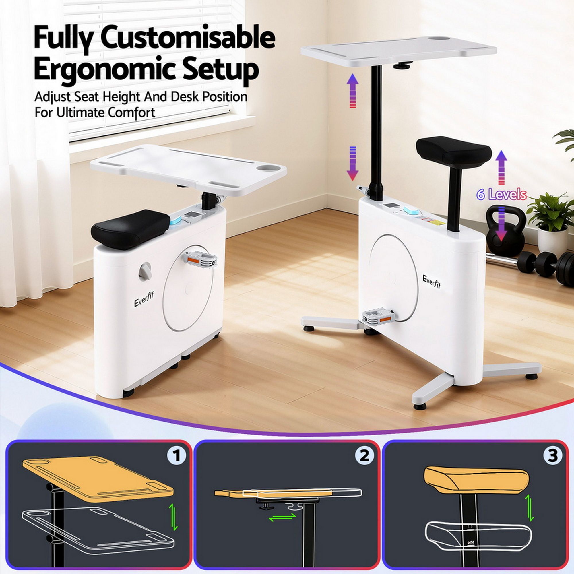 Everfit Exercise Bike Magnetic Desk Bike with Tabletop Fitness Home Workout Gym-Sports &amp; Fitness > Exercise, Gym &amp; Fitness > Exercise Bikes-PEROZ Accessories