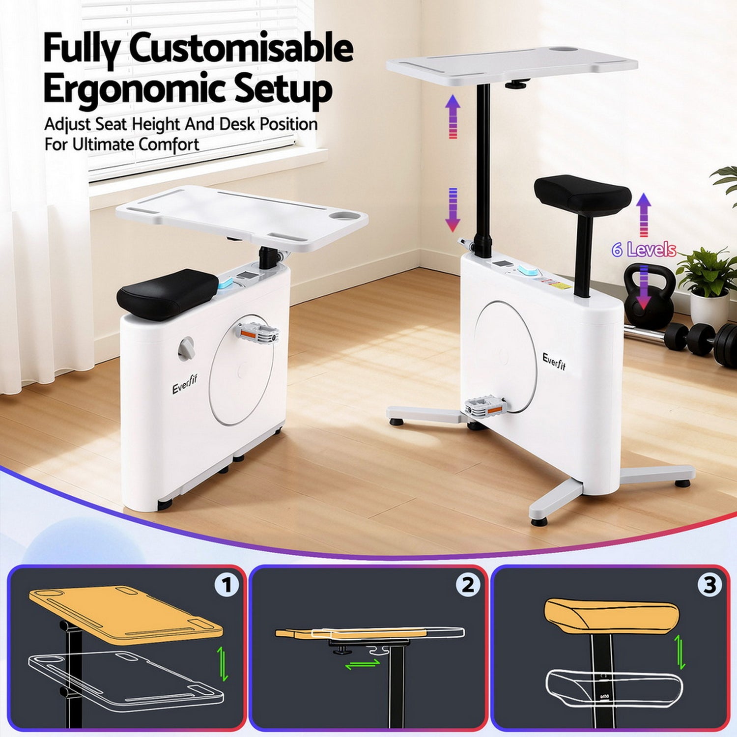 Everfit Exercise Bike Magnetic Desk Bike with Tabletop Fitness Home Workout Gym-Sports &amp; Fitness > Exercise, Gym &amp; Fitness > Exercise Bikes-PEROZ Accessories