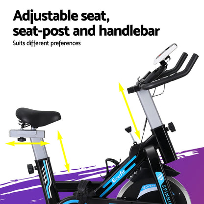 Everfit Spin Bike Exercise Bike 13KG Flywheel Fitness 150kg capacity-Sports &amp; Fitness &gt; Exercise, Gym &amp; Fitness &gt; Exercise Bikes-PEROZ Accessories