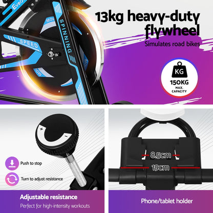 Everfit Spin Bike Exercise Bike 13KG Flywheel Fitness 150kg capacity-Sports &amp; Fitness &gt; Exercise, Gym &amp; Fitness &gt; Exercise Bikes-PEROZ Accessories