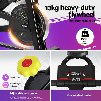 Everfit Spin Bike Exercise Bike Cardio Gym Bluetooth APP Connectable-Sports &amp; Fitness &gt; Exercise, Gym &amp; Fitness &gt; Exercise Bikes-PEROZ Accessories