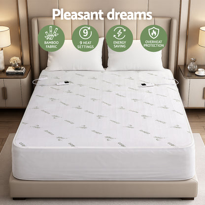Giselle Electric Blanket Bamboo Fabric Double Fitted Heated Pad Underlay Washable Winter-Home &amp; Garden > Bedding > Blankets &amp; Throws-PEROZ Accessories