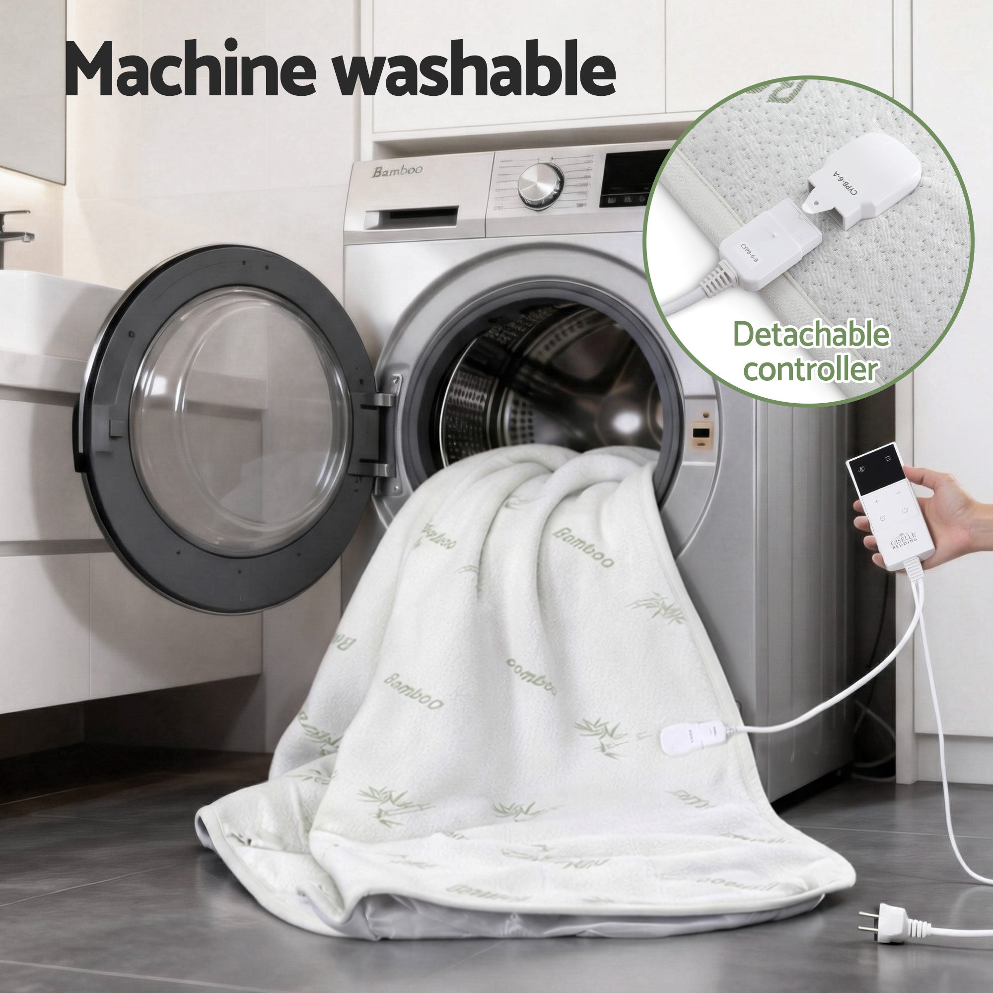 Giselle Electric Blanket Bamboo Fabric King Fitted Heated Pad Underlay Washable Winter-Home &amp; Garden > Bedding > Blankets &amp; Throws-PEROZ Accessories