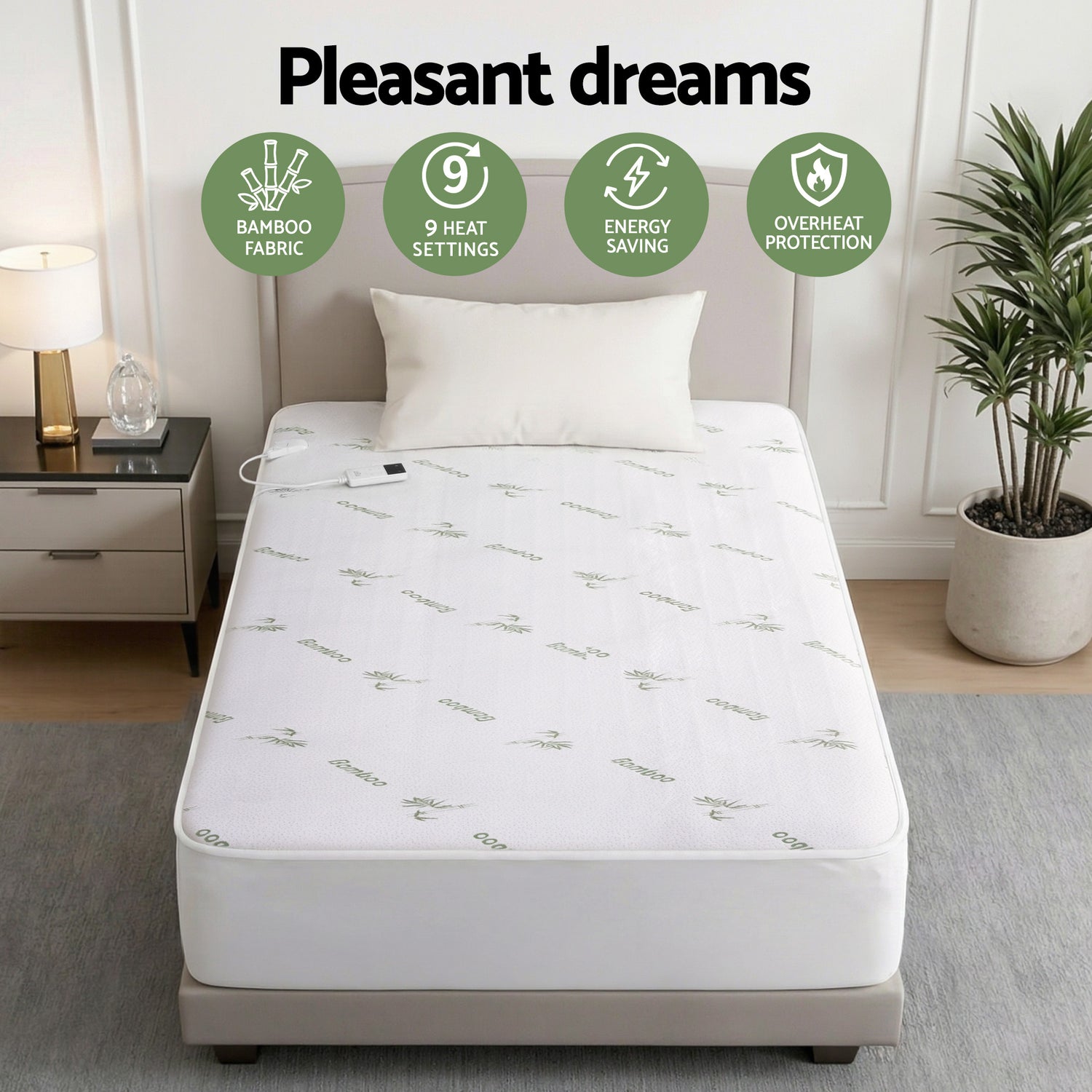 Giselle Electric Blanket Bamboo Fabric King Single Fitted Heated Pad Underlay Washable Winter-Home &amp; Garden > Bedding > Blankets &amp; Throws-PEROZ Accessories
