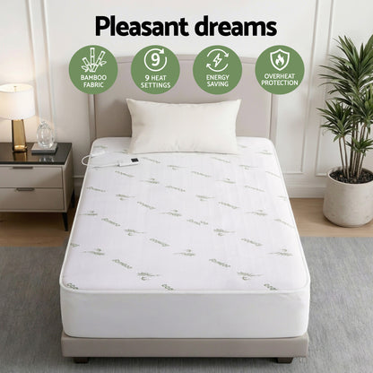 Giselle Electric Blanket Bamboo Fabric Single Fitted Heated Pad Underlay Washable Winter-Home &amp; Garden > Bedding > Blankets &amp; Throws-PEROZ Accessories
