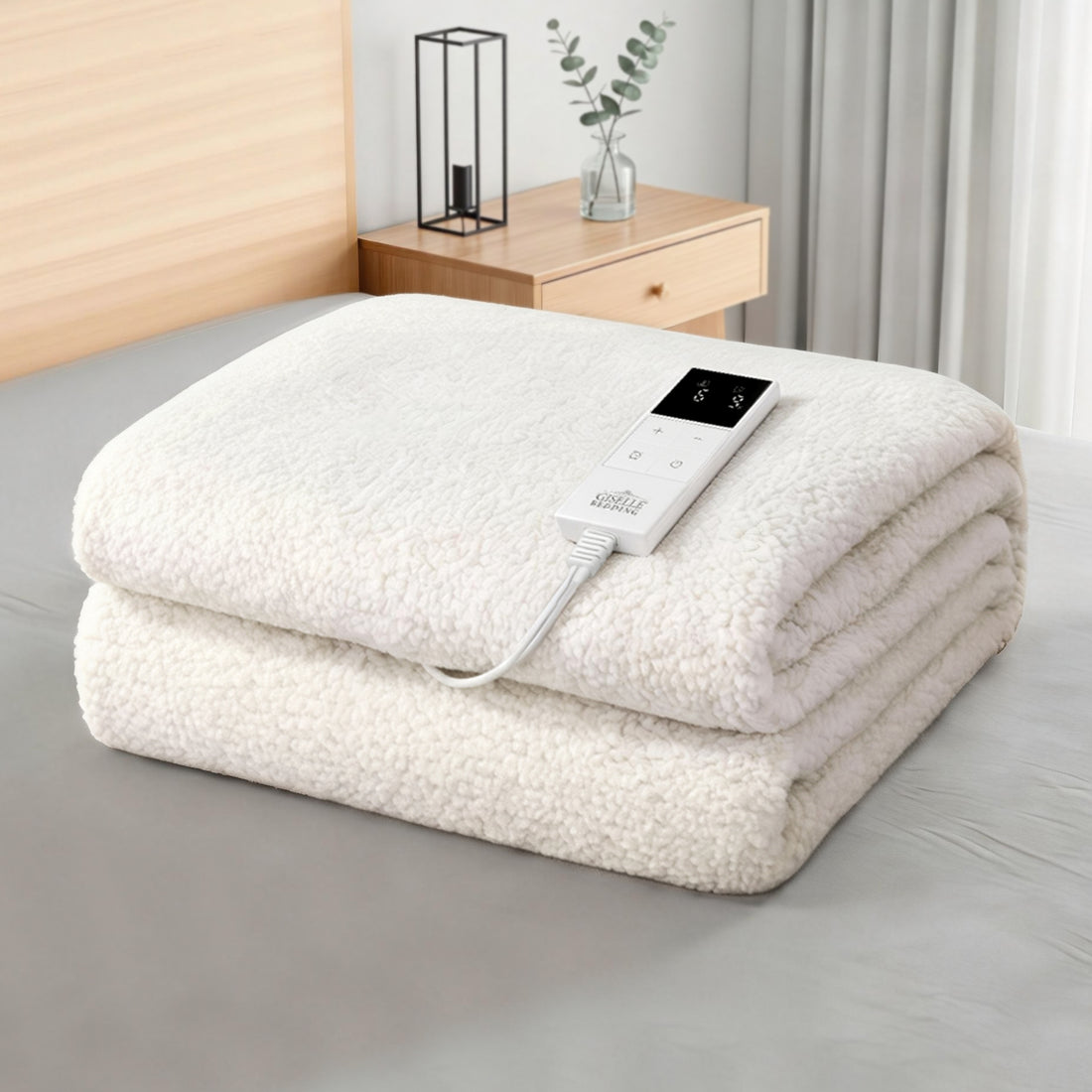 Giselle Electric Blanket LED Remote Sherpa Fleece Underlay Fully Fitted Machine Washable King Single-Home &amp; Garden > Bedding > Blankets &amp; Throws-PEROZ Accessories