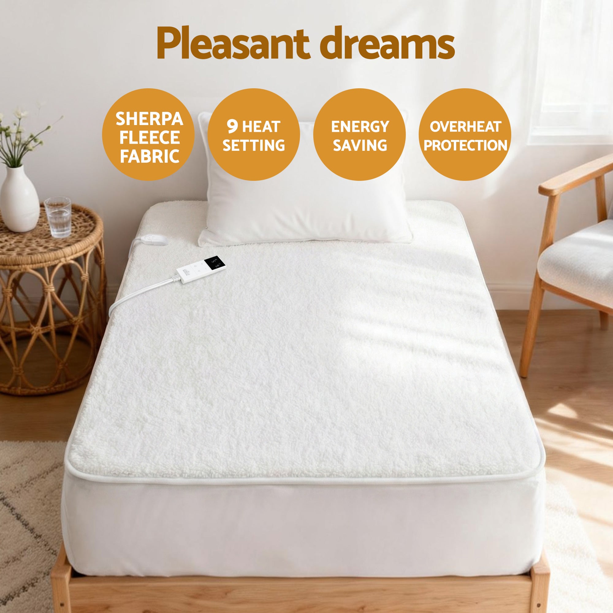 Giselle Electric Blanket LED Remote Sherpa Fleece Underlay Fully Fitted Machine Washable King Single-Home &amp; Garden > Bedding > Blankets &amp; Throws-PEROZ Accessories