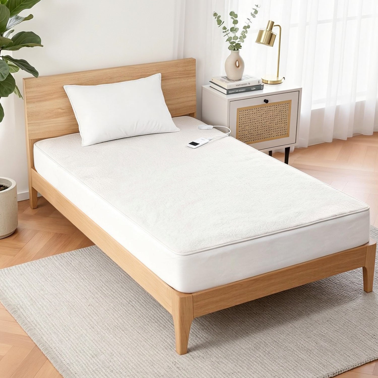 Giselle Electric Blanket LED Remote Sherpa Fleece Underlay Fully Fitted Machine Washable King Single-Home &amp; Garden > Bedding > Blankets &amp; Throws-PEROZ Accessories