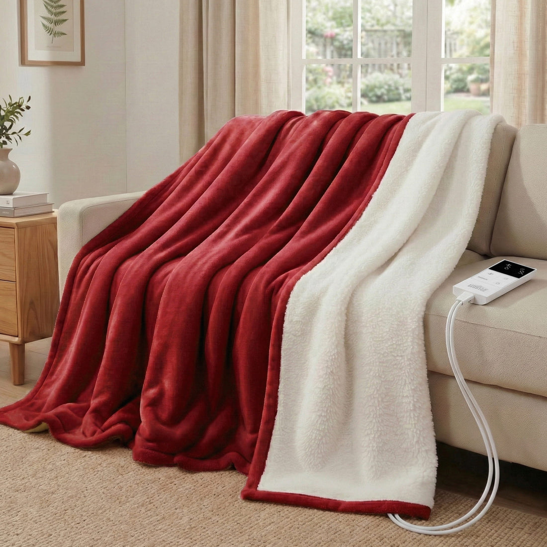 Giselle Electric Throw Rug Double Size 200x180cm Fleece Flannel Heated Blanket Burgundy-Home &amp; Garden > Bedding > Blankets &amp; Throws-PEROZ Accessories