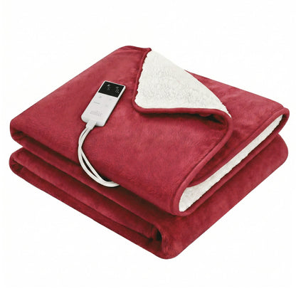 Giselle Electric Throw Rug Double Size 200x180cm Fleece Flannel Heated Blanket Burgundy-Home &amp; Garden > Bedding > Blankets &amp; Throws-PEROZ Accessories