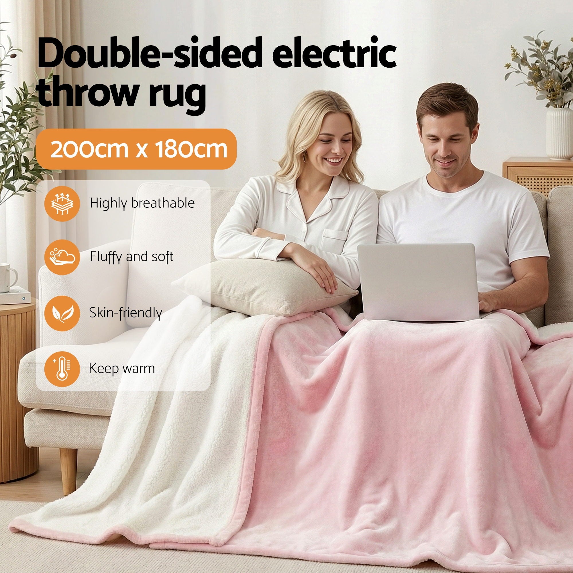Giselle Electric Throw Rug Double Size 200x180cm Fleece Flannel Heated Blanket Pink-Home &amp; Garden > Bedding > Blankets &amp; Throws-PEROZ Accessories