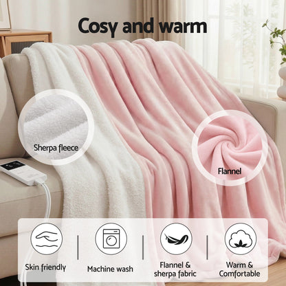 Giselle Electric Throw Rug Double Size 200x180cm Fleece Flannel Heated Blanket Pink-Home &amp; Garden > Bedding > Blankets &amp; Throws-PEROZ Accessories