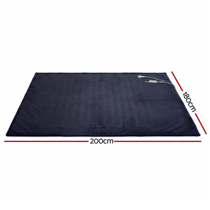 Giselle Electric Throw Rug Double Size 200x180cm Coral Fleece Heated Blanket Charcoal-Home &amp; Garden > Bedding > Blankets &amp; Throws-PEROZ Accessories