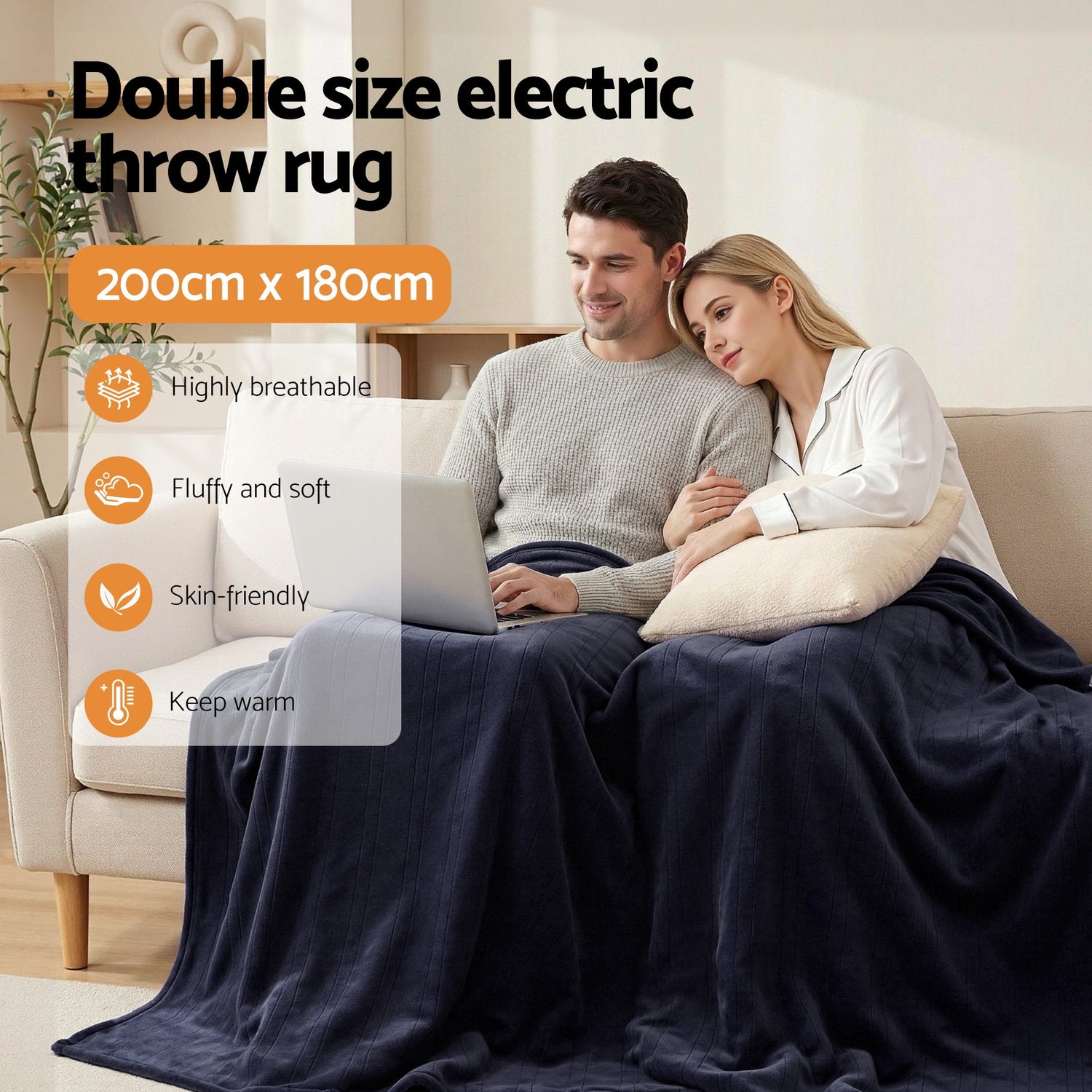 Giselle Electric Throw Rug Double Size 200x180cm Coral Fleece Heated Blanket Charcoal-Home &amp; Garden > Bedding > Blankets &amp; Throws-PEROZ Accessories