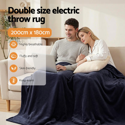 Giselle Electric Throw Rug Double Size 200x180cm Coral Fleece Heated Blanket Charcoal-Home &amp; Garden > Bedding > Blankets &amp; Throws-PEROZ Accessories