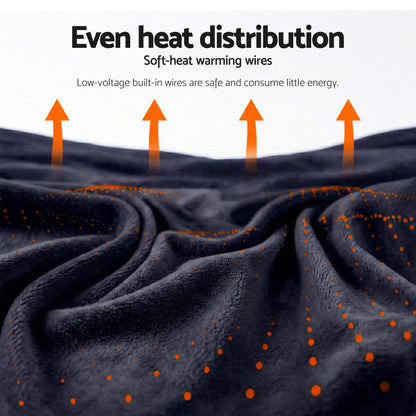 Giselle Electric Throw Rug Double Size 200x180cm Coral Fleece Heated Blanket Charcoal-Home &amp; Garden > Bedding > Blankets &amp; Throws-PEROZ Accessories