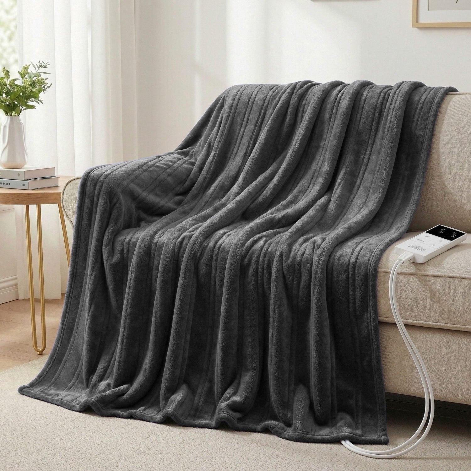 Giselle Electric Throw Rug Double Size 200x180cm Coral Fleece Heated Blanket Grey-Home &amp; Garden > Bedding > Blankets &amp; Throws-PEROZ Accessories