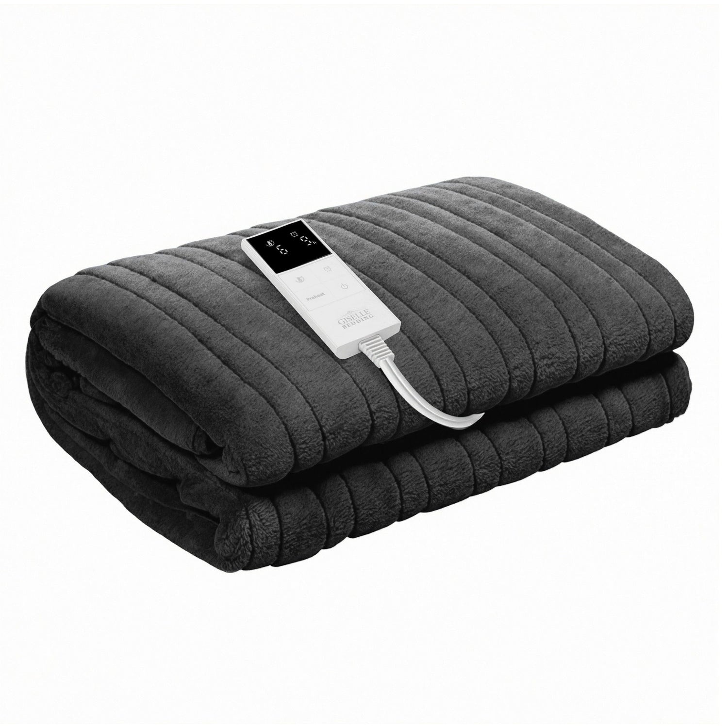 Giselle Electric Throw Rug Double Size 200x180cm Coral Fleece Heated Blanket Grey-Home &amp; Garden > Bedding > Blankets &amp; Throws-PEROZ Accessories