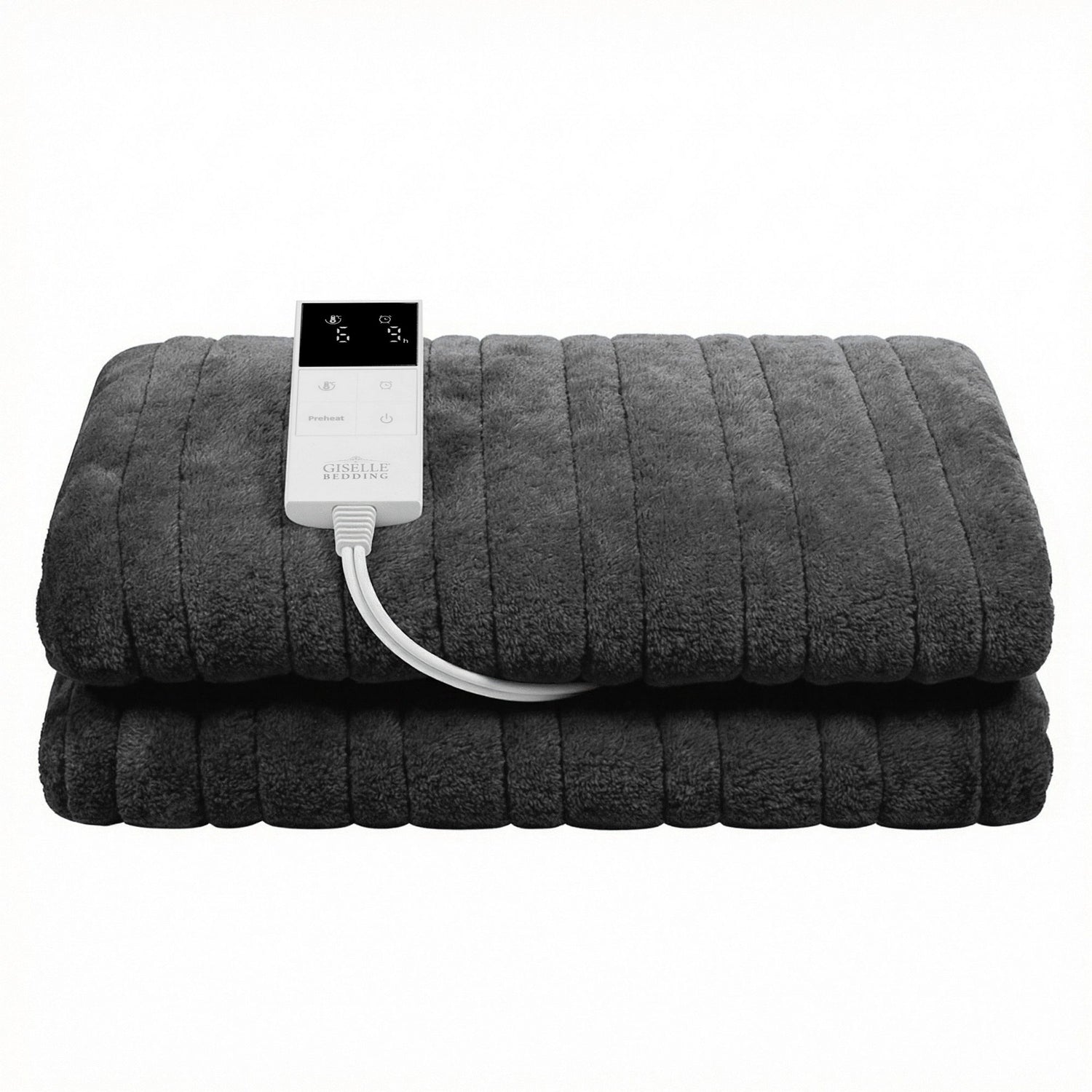 Giselle Electric Throw Rug Double Size 200x180cm Coral Fleece Heated Blanket Grey-Home &amp; Garden > Bedding > Blankets &amp; Throws-PEROZ Accessories