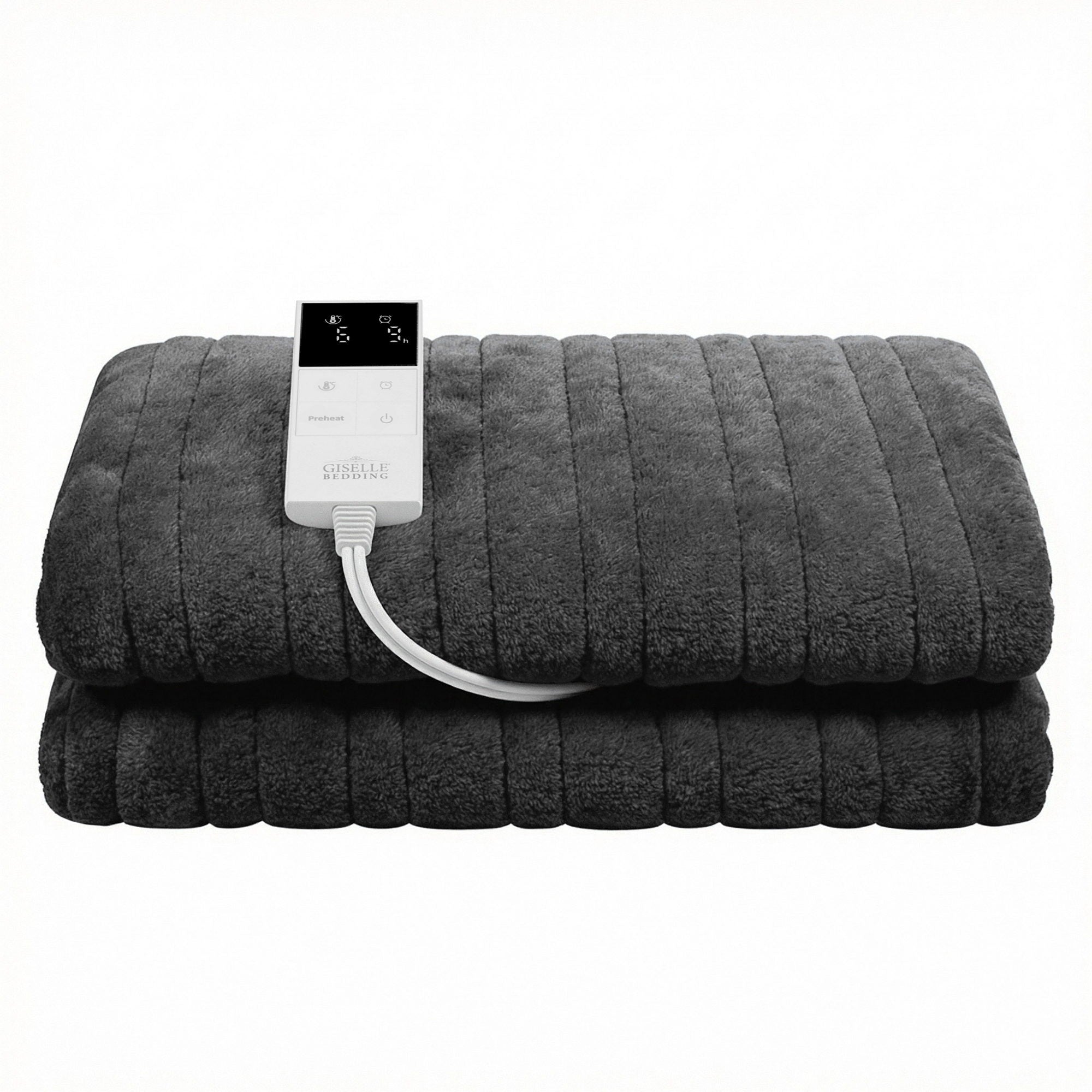 Giselle Electric Throw Rug Double Size 200x180cm Coral Fleece Heated Blanket Grey-Home &amp; Garden > Bedding > Blankets &amp; Throws-PEROZ Accessories