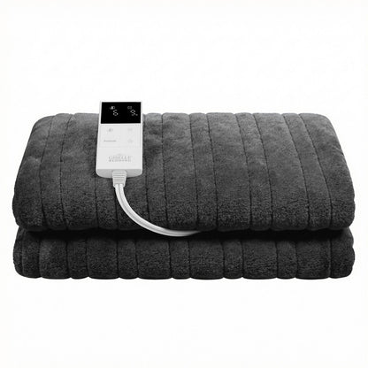 Giselle Electric Throw Rug Double Size 200x180cm Coral Fleece Heated Blanket Grey-Home &amp; Garden > Bedding > Blankets &amp; Throws-PEROZ Accessories
