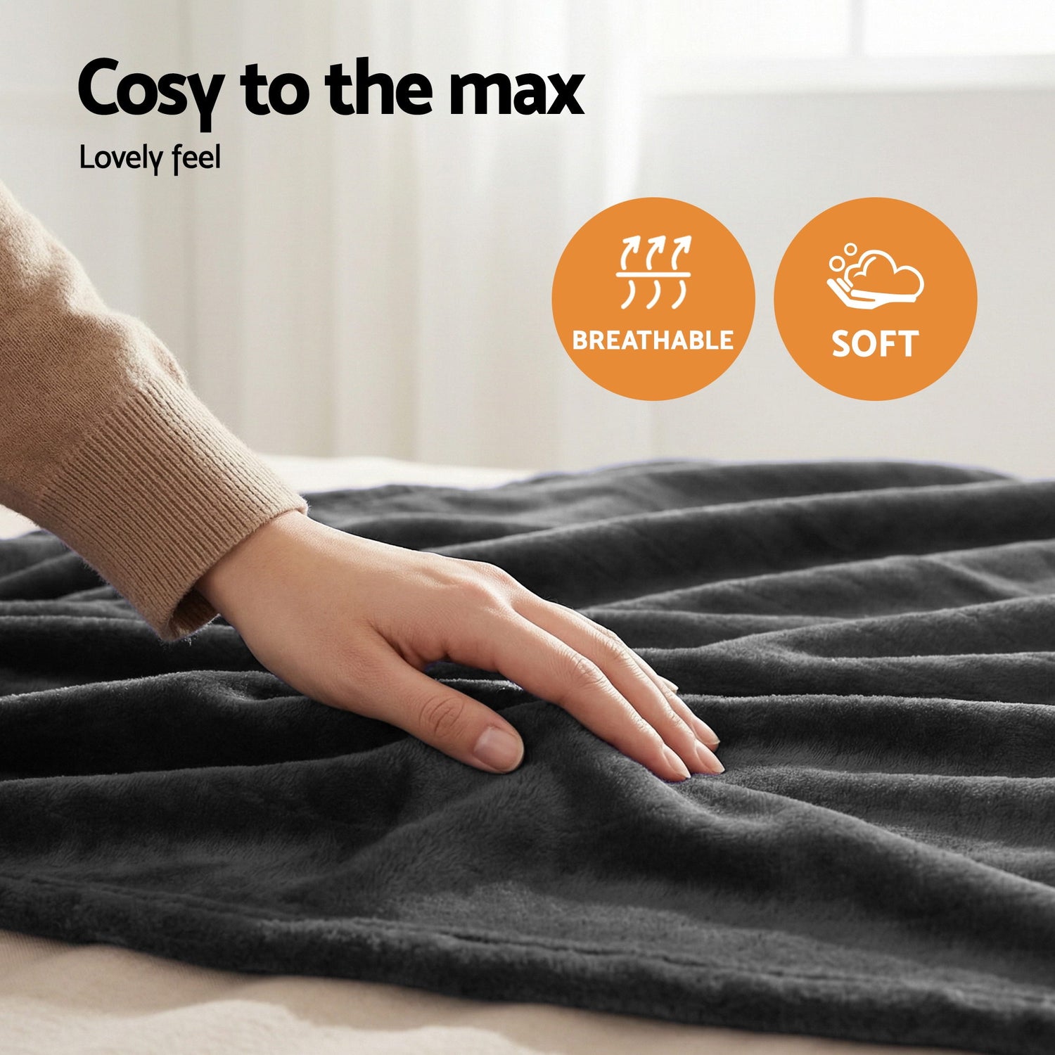 Giselle Electric Throw Rug Double Size 200x180cm Coral Fleece Heated Blanket Grey-Home &amp; Garden > Bedding > Blankets &amp; Throws-PEROZ Accessories