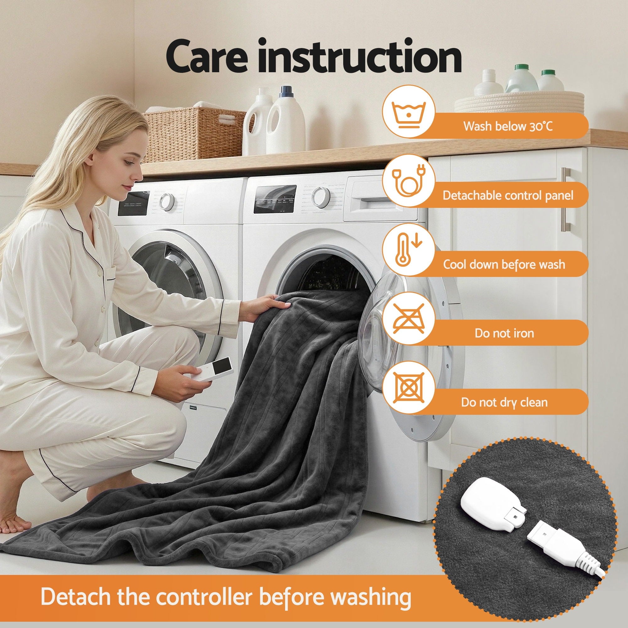Giselle Electric Throw Rug Double Size 200x180cm Coral Fleece Heated Blanket Grey-Home &amp; Garden > Bedding > Blankets &amp; Throws-PEROZ Accessories