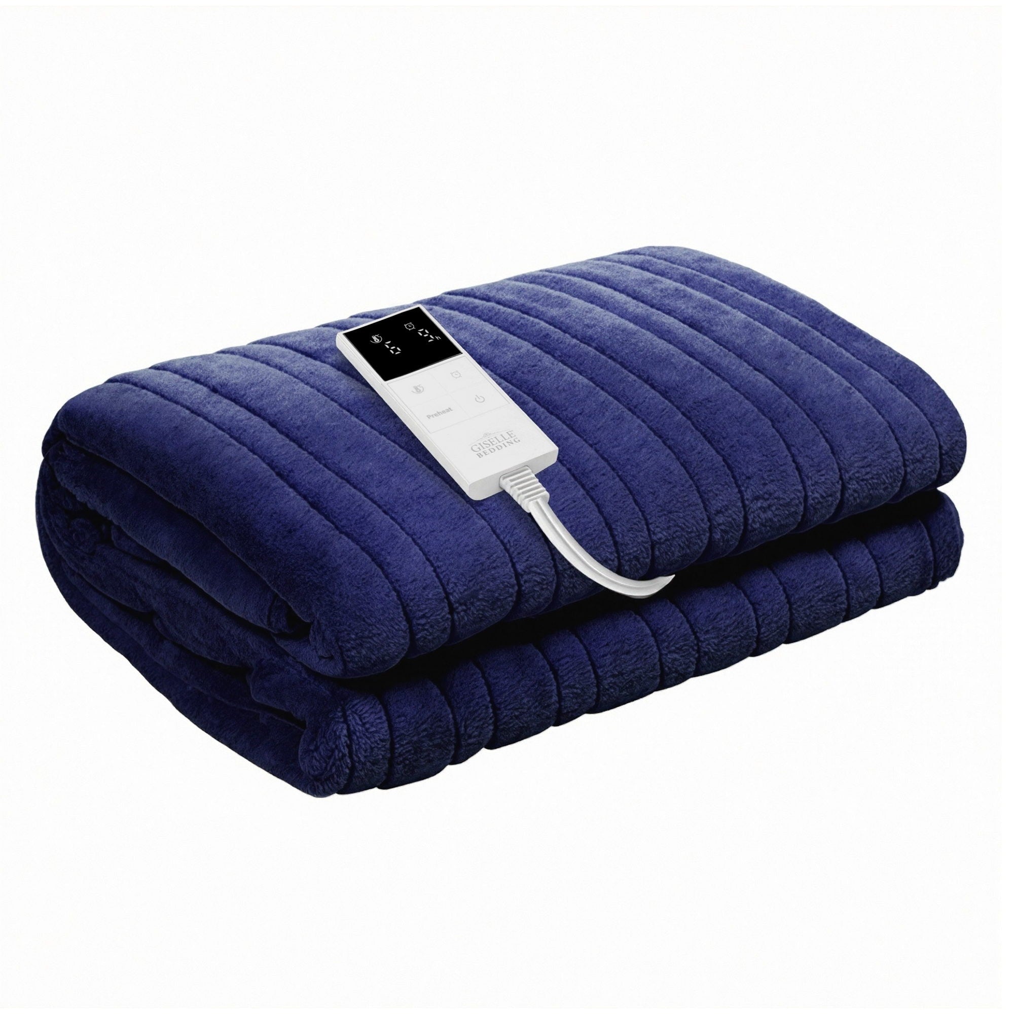 Giselle Electric Throw Rug Double Size 200x180cm Coral Fleece Heated Blanket Navy Blue-Home &amp; Garden > Bedding > Blankets &amp; Throws-PEROZ Accessories