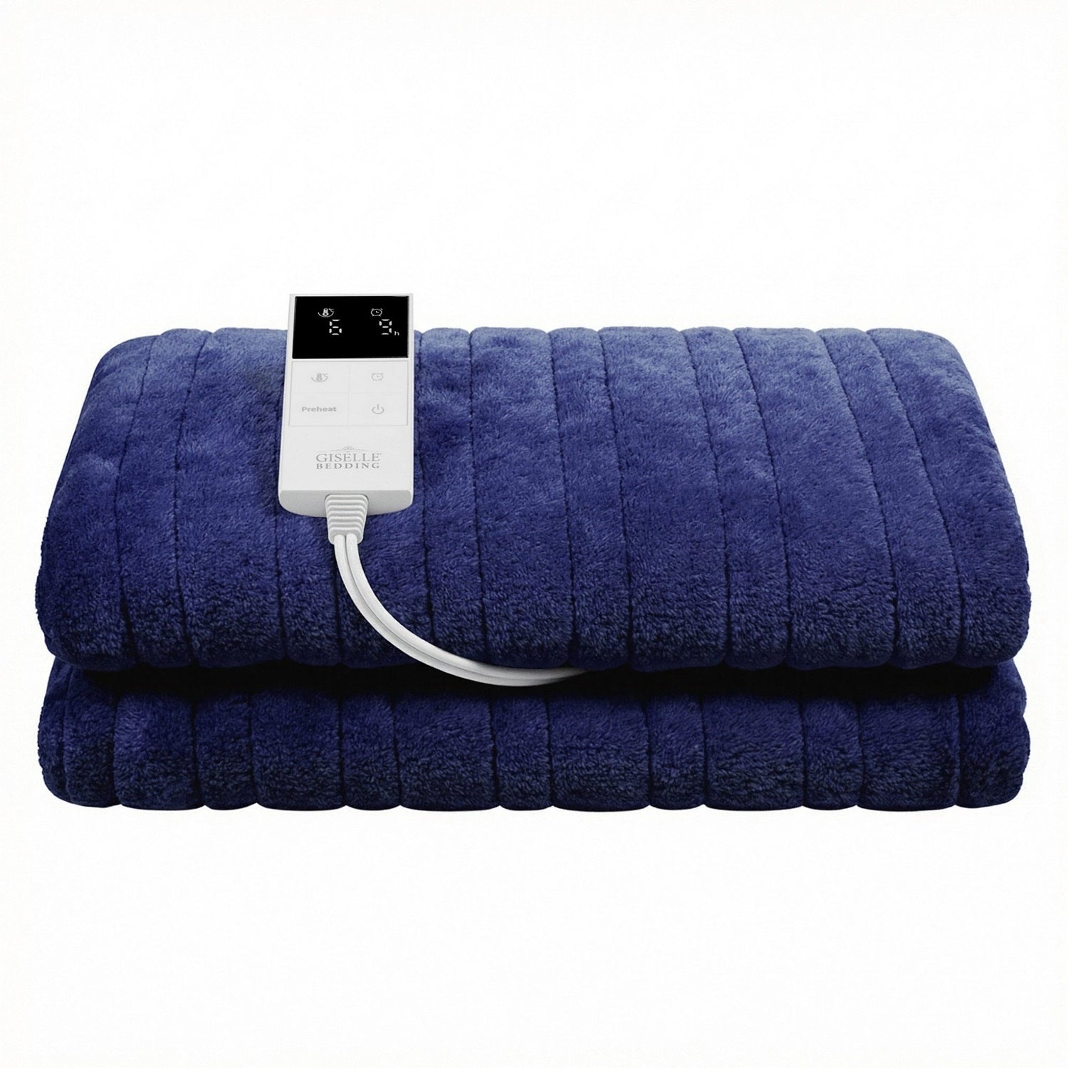 Giselle Electric Throw Rug Double Size 200x180cm Coral Fleece Heated Blanket Navy Blue-Home &amp; Garden > Bedding > Blankets &amp; Throws-PEROZ Accessories
