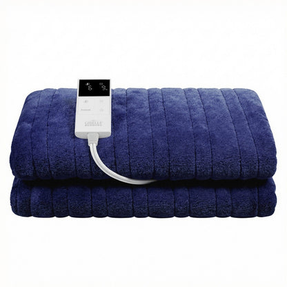 Giselle Electric Throw Rug Double Size 200x180cm Coral Fleece Heated Blanket Navy Blue-Home &amp; Garden > Bedding > Blankets &amp; Throws-PEROZ Accessories