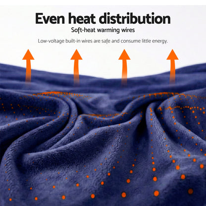 Giselle Electric Throw Rug Double Size 200x180cm Coral Fleece Heated Blanket Navy Blue-Home &amp; Garden > Bedding > Blankets &amp; Throws-PEROZ Accessories